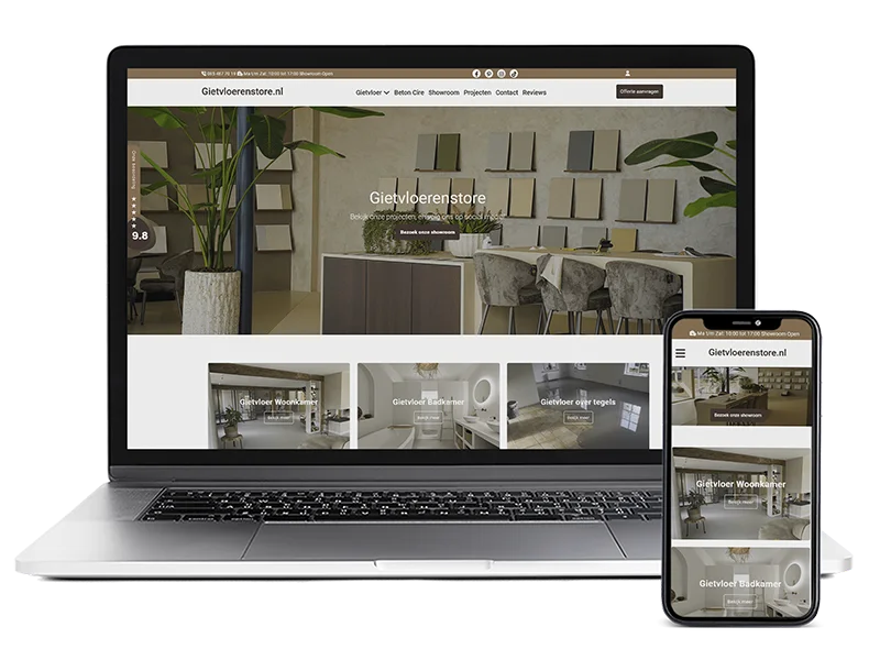 Gietvloerenstore.nl: website op laptop en telefoon
